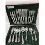 A cased silver plate cutlery set.