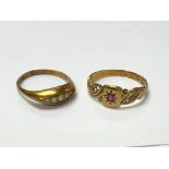 Two 18ct gold rings, one set with small diamonds a