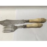 A pair of Victorian silver fish servers with Ivory