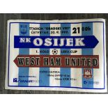Osijek v West Ham Advertising Football Poster: Colourful large excellent condition poster for the