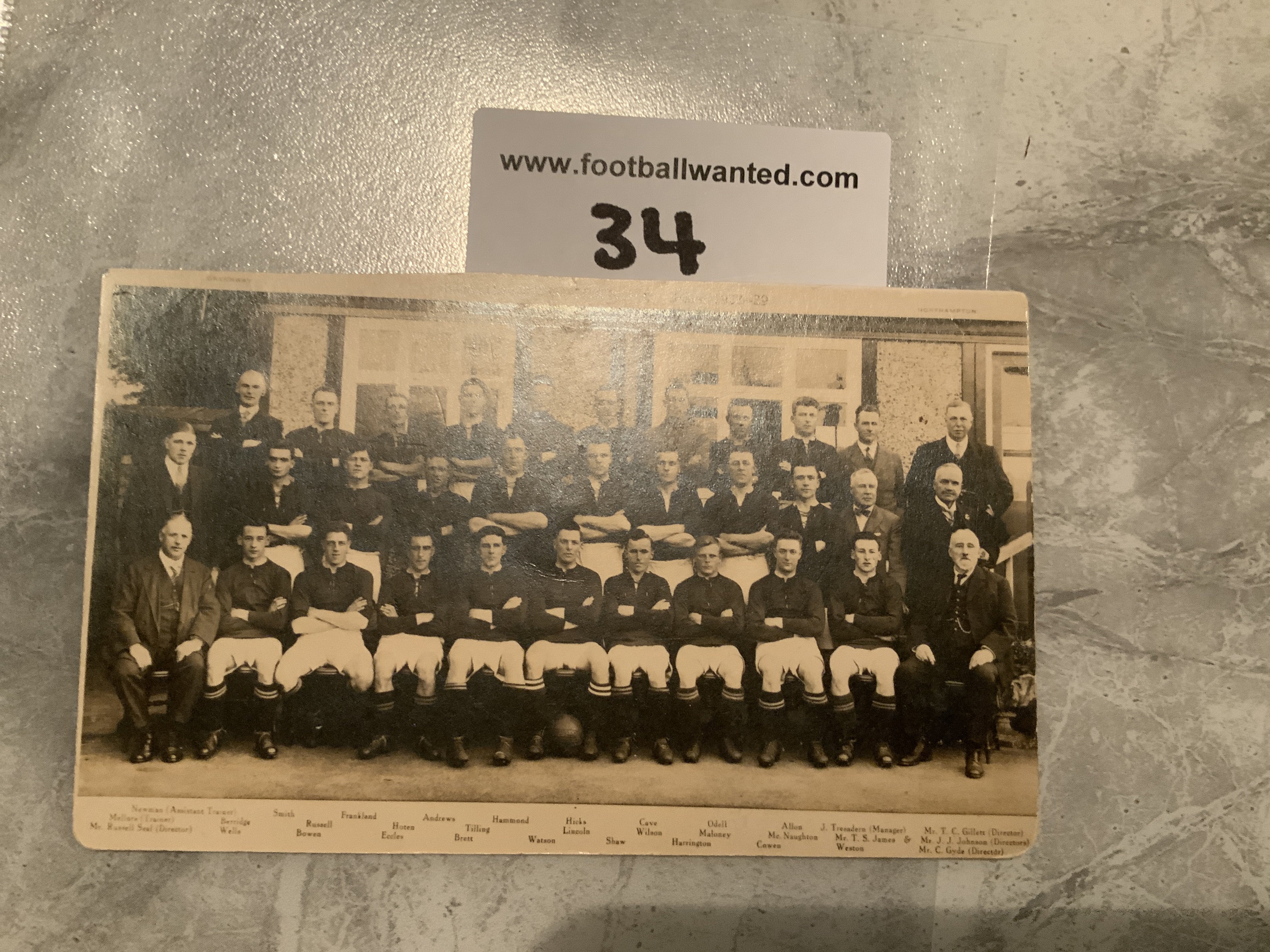 Northampton Town 1928/1929 Football Team Postcard: Fair condition with no writing to rear. Slight