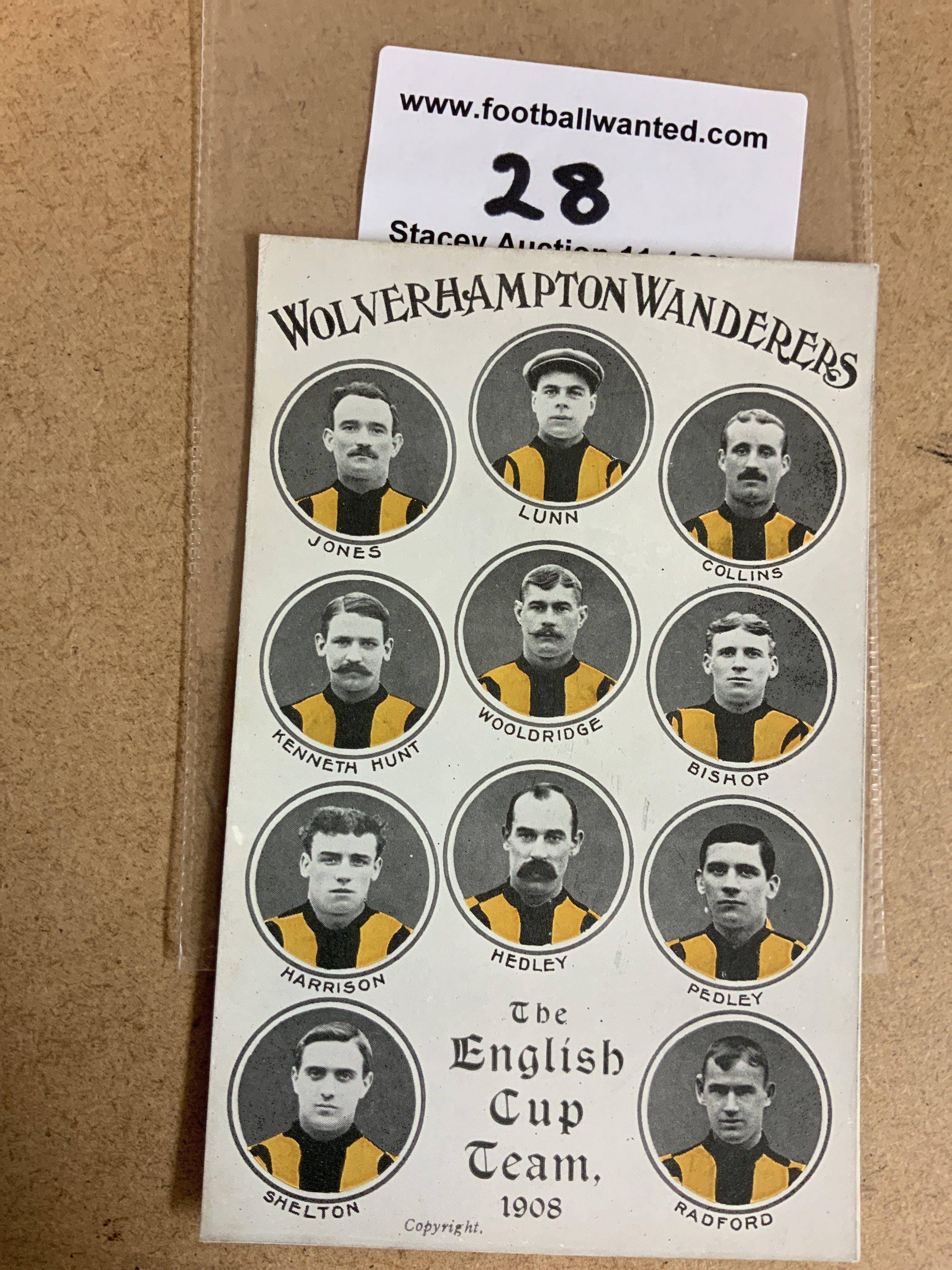 1908 Wolverhampton Wanderers FA Cup Winners Football Postcard: Very good condition from the Wultruna