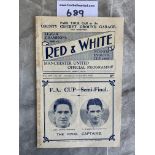 1930 FA Cup Semi Final Football Programme: Sheffield Wednesday v Huddersfield Town played at