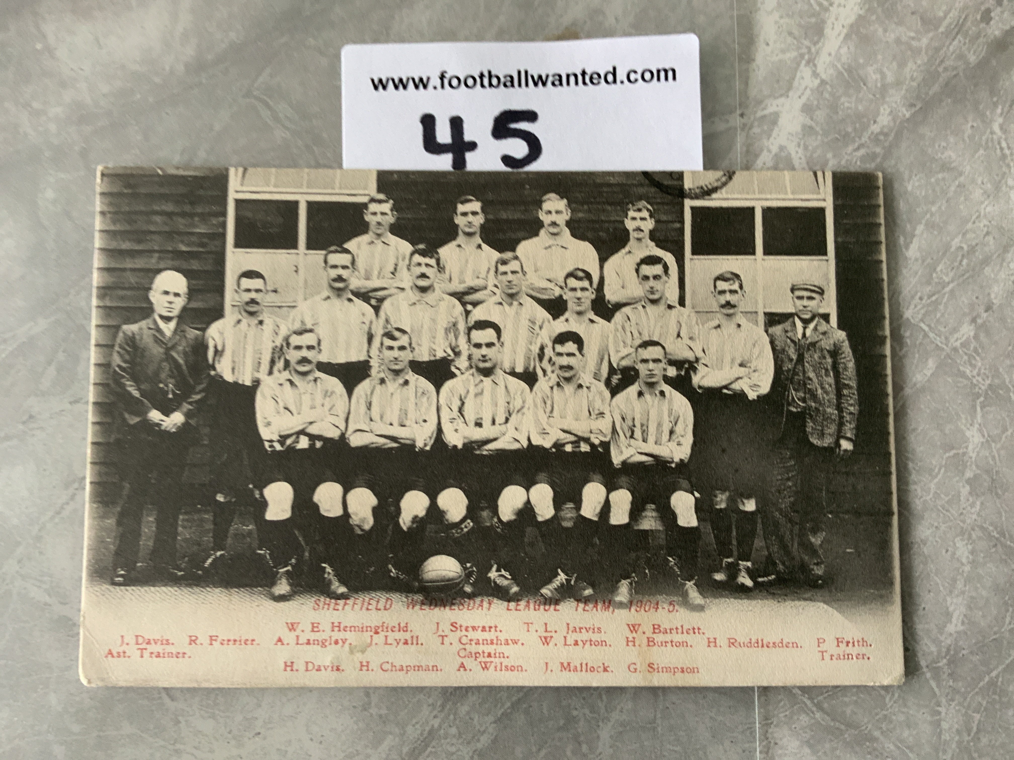 Sheffield Wednesday 1904/1905 Football Team Postcard: Fair/good condition with message address and