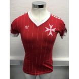 Malta 1983 Match Worn Football Shirt: Red home short sleeve shirt with number 9 to rear. Adidas