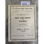 56/57 West Ham v Millwall LCC Final Football Programme: Excellent ex bound unwritten four pager