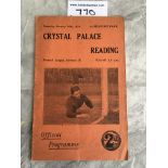 33/34 Crystal Palace v Reading Football Programme: 3rd Division match dated 20 1 1934. Very good