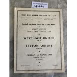 53/54 West Ham v Leyton Orient Youth Cup Football Programme: Excellent ex bound unwritten four pager