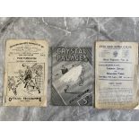 1948/49 Football Programmes: Charlton v Portsmouth reserves fair, Crystal Palace v Bristol City poor