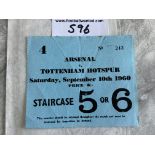 60/61 Arsenal v Tottenham Football Ticket: Excellent condition league match from the double season