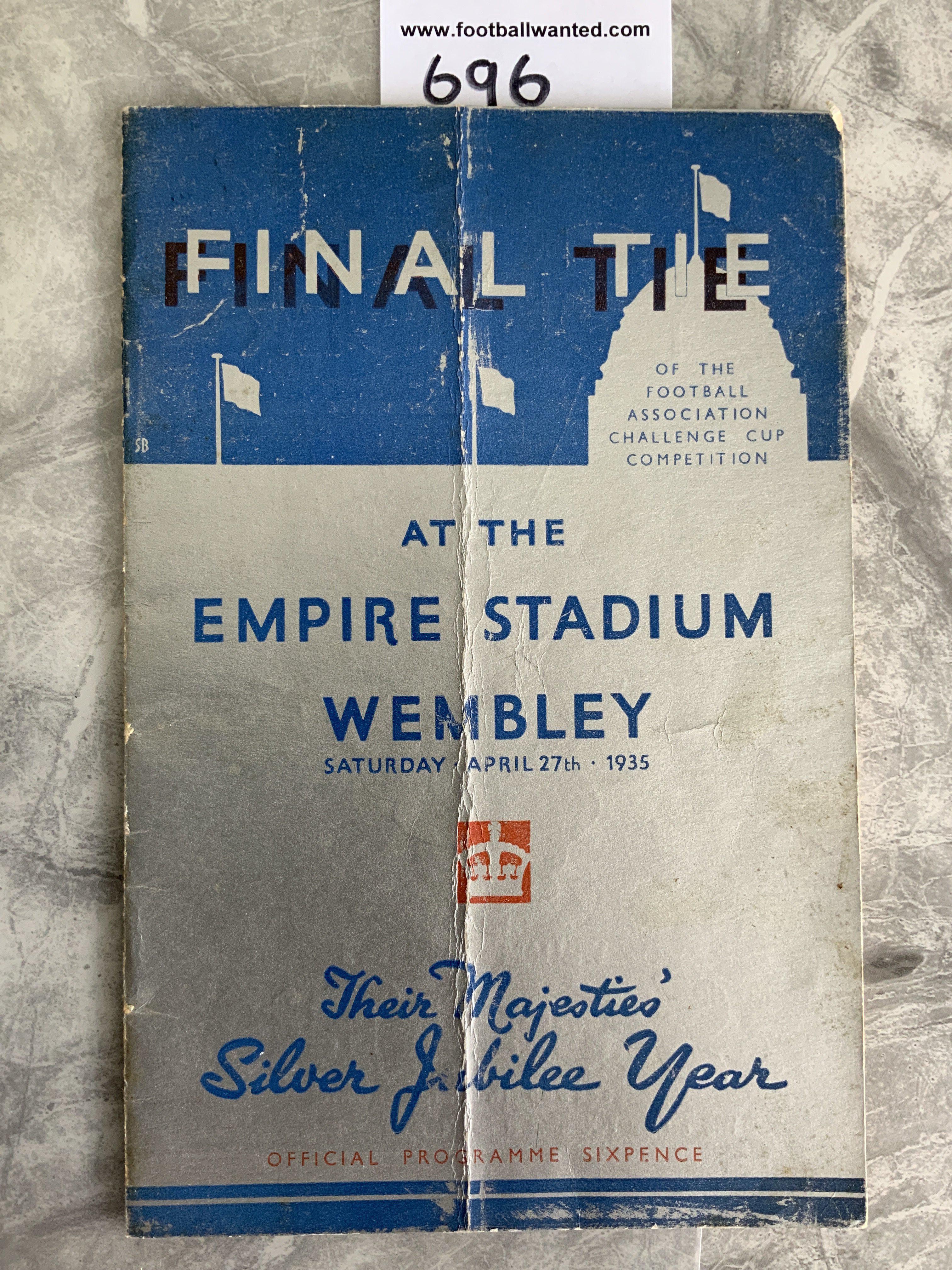 1935 FA Cup Final Football Programme: Sheffield Wednesday v West Brom in good condition except for