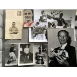 Football Autograph Collection: 4 items signed by Stanley Matthews. Signed postcards of Jack Kelsey