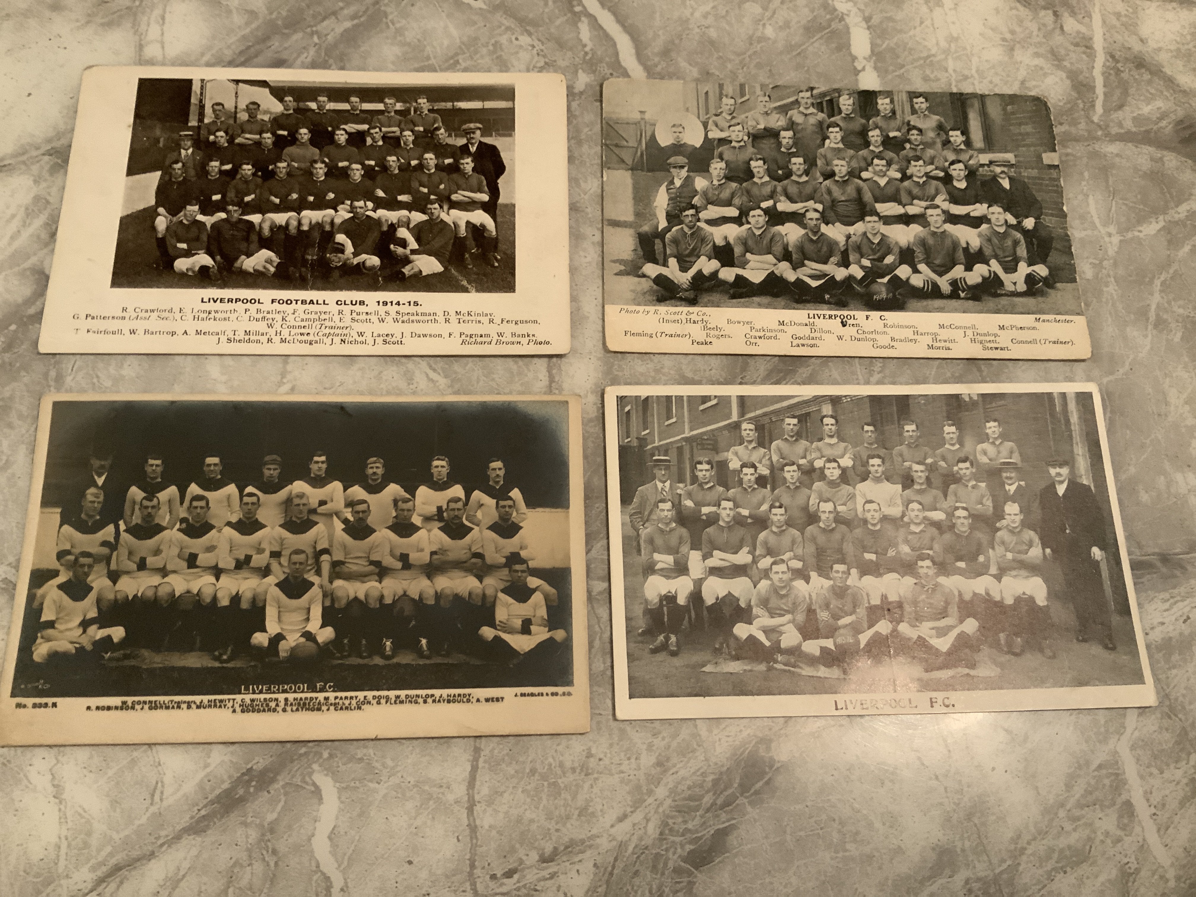 Liverpool Pre War Football Team Postcards: 1909/1910 that may have been previously stuck down,