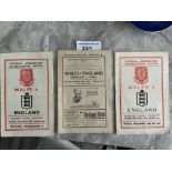 Wales v England Football Programmes: 1947 1953 and 1955 in generally good condition. (3)