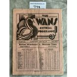 34/35 Swansea Town v Bolton Wanderers Football Programme: Fair/good condition 2nd Division League