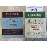 Chelsea Home Football Tickets: Everton dated 20 4 1957 and Arsenal dated 24 3 1962 in good condition