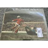 George Best Signed Manchester United Football Photo: Superb large colour photo of Best in action