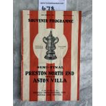 1938 FA Cup Semi Final Football Programme: Preston v Aston Villa at Sheffield United. Good condition