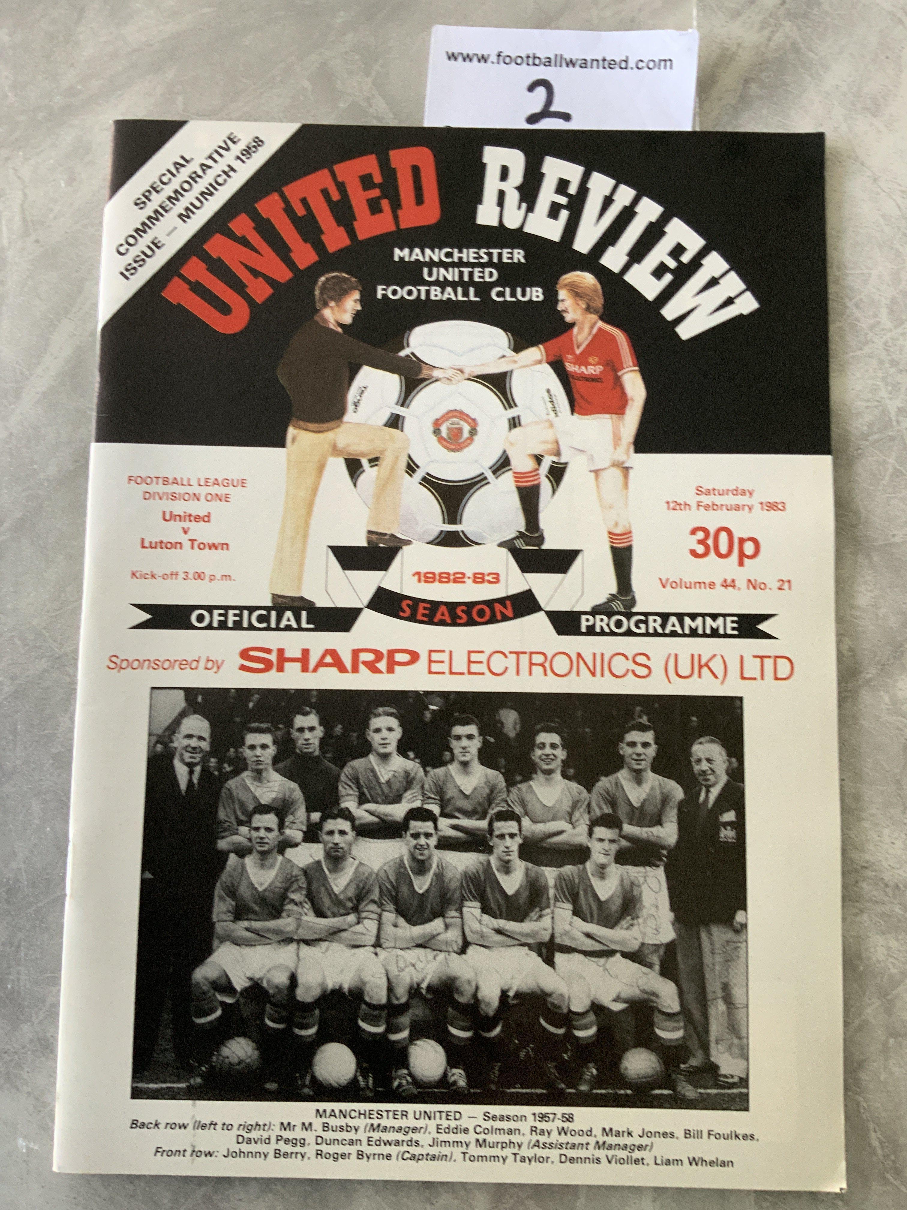 82/83 Manchester United v Luton Town Postponed Football Programme: Mint condition obtained from
