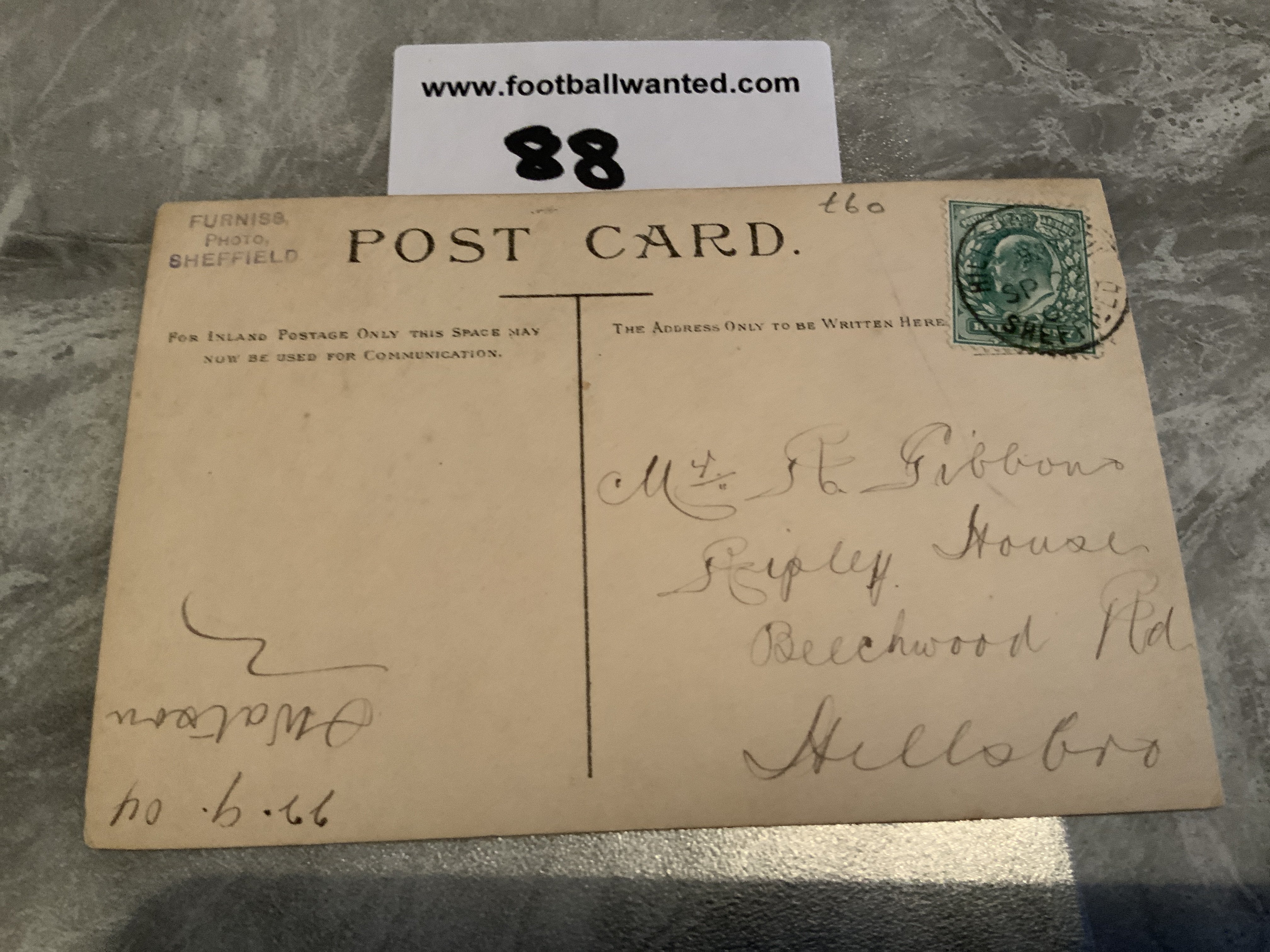 1904/1905 Sheffield Wednesday Football Postcard: Very good condition with message address and date - Bild 2 aus 2