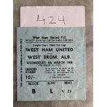 1966 League Cup Final Football Ticket: West Ham v West Brom played on 8 3 1966 at Upton Park.