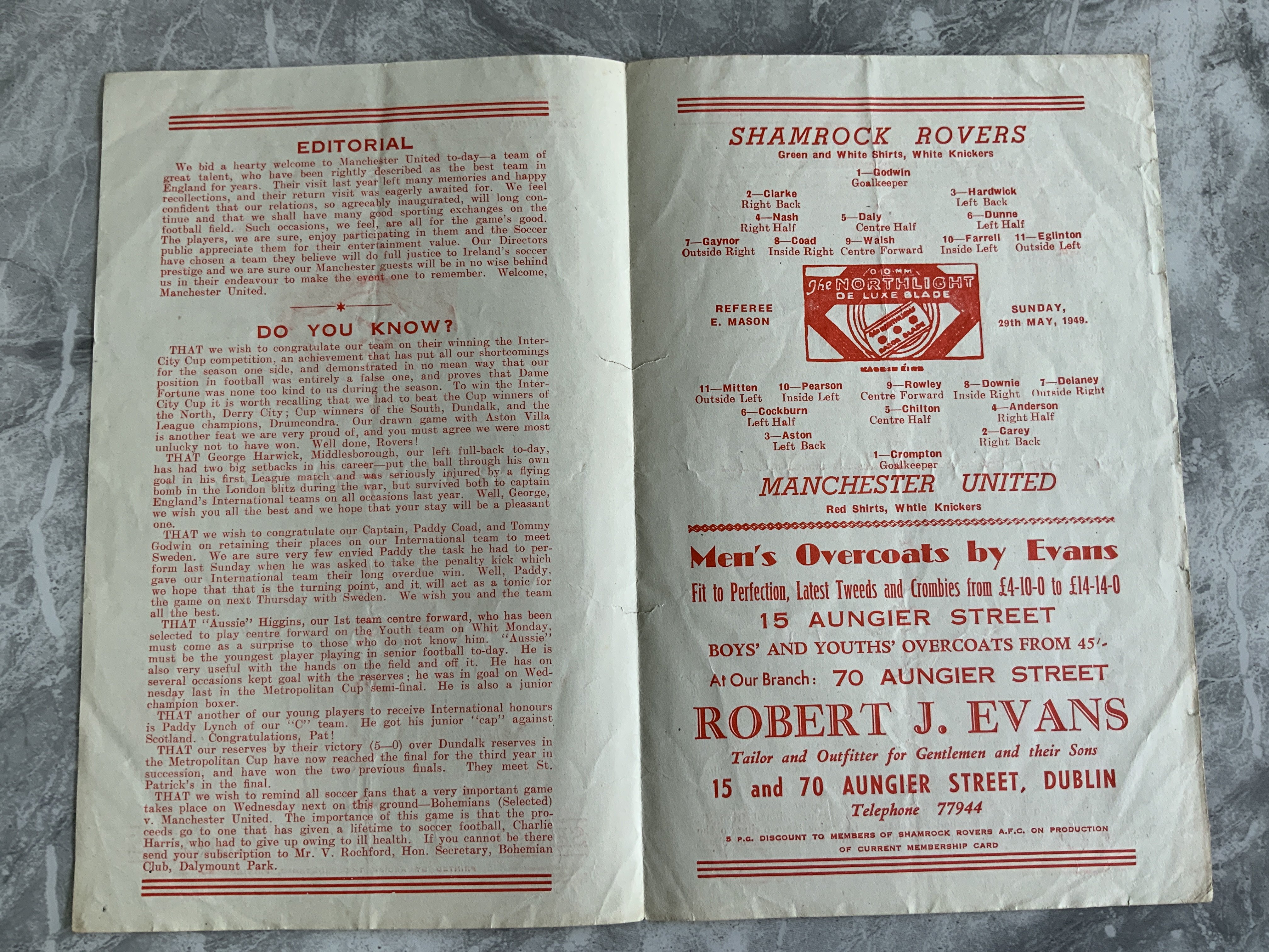 48/49 Shamrock Rovers v Manchester United Football Programme: Exhibition match dated 29 5 1949 in - Image 2 of 2