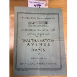1937 London Senior Cup Final Football Programme: Walthamstow Avenue v Hayes played at The Boleyn