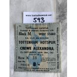 60/61 Tottenham v Crewe Alexandra Football Ticket: Excellent condition FA Cup match from the