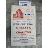 1944 Cup Final Chelsea v Charlton Football Programme: War Cup Final played at Wembley in good