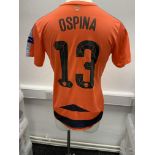 Arsenal 2015/2016 Match Issued Goalkeepers Football Shirt: Orange and black short sleeve shirt
