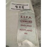 1936 England Schoolboys v Scotland Boys Stewards Badge: Silk with original safety pin to top