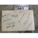 54/55 Chelsea Championship Signed Postcard: Front has picture of the team with the trophy and rear