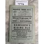 34/35 Halifax Town v Hartlepool Football Programme: 3rd Division match dated 15 12 1934. Very good