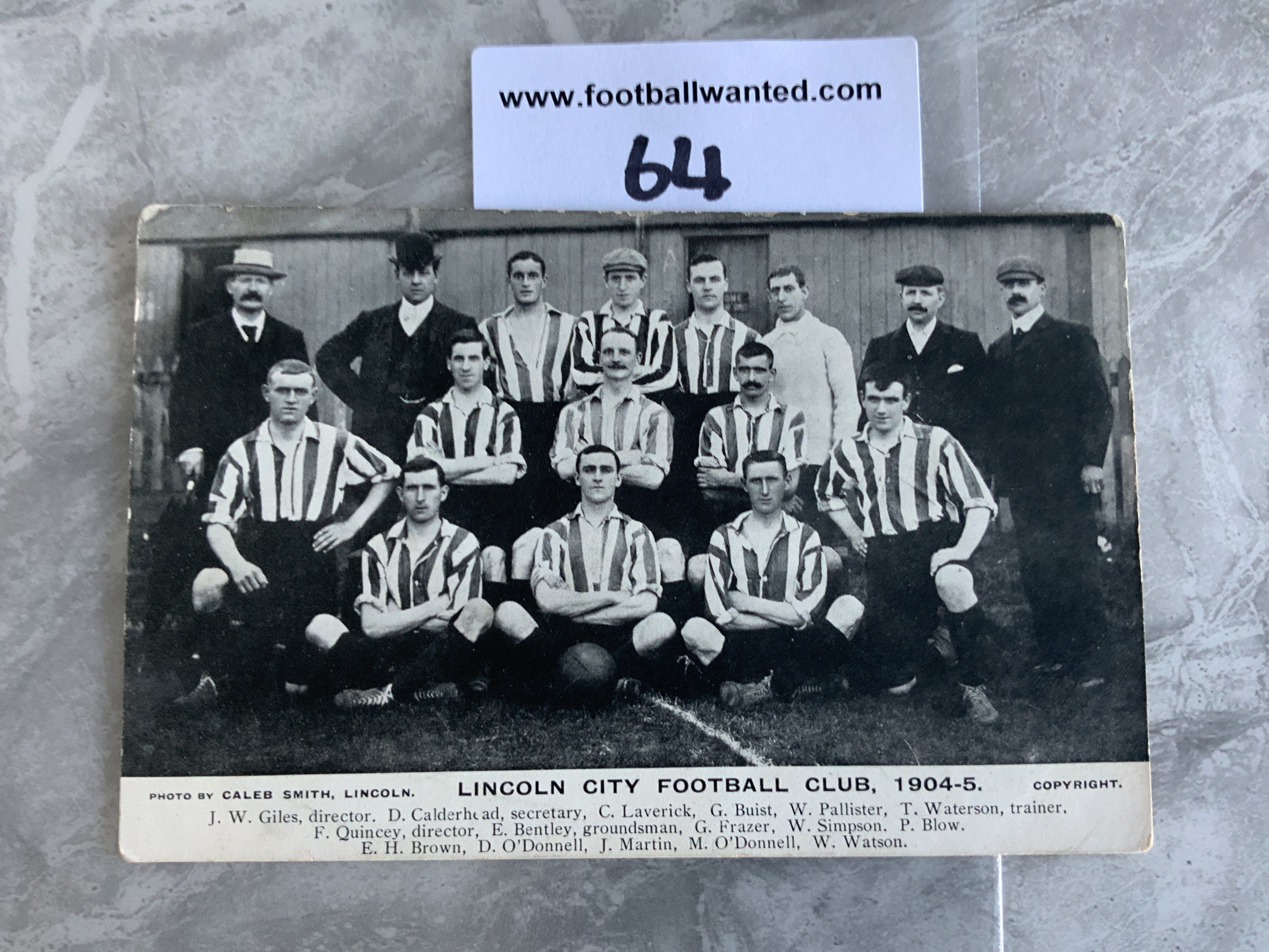 Lincoln City 1904/1905 Football Team Postcard: Good condition with players names underneath. No