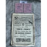 51/52 Luton Town v Arsenal FA Cup Programme + Tickets: Programme with rusty staple removed and two