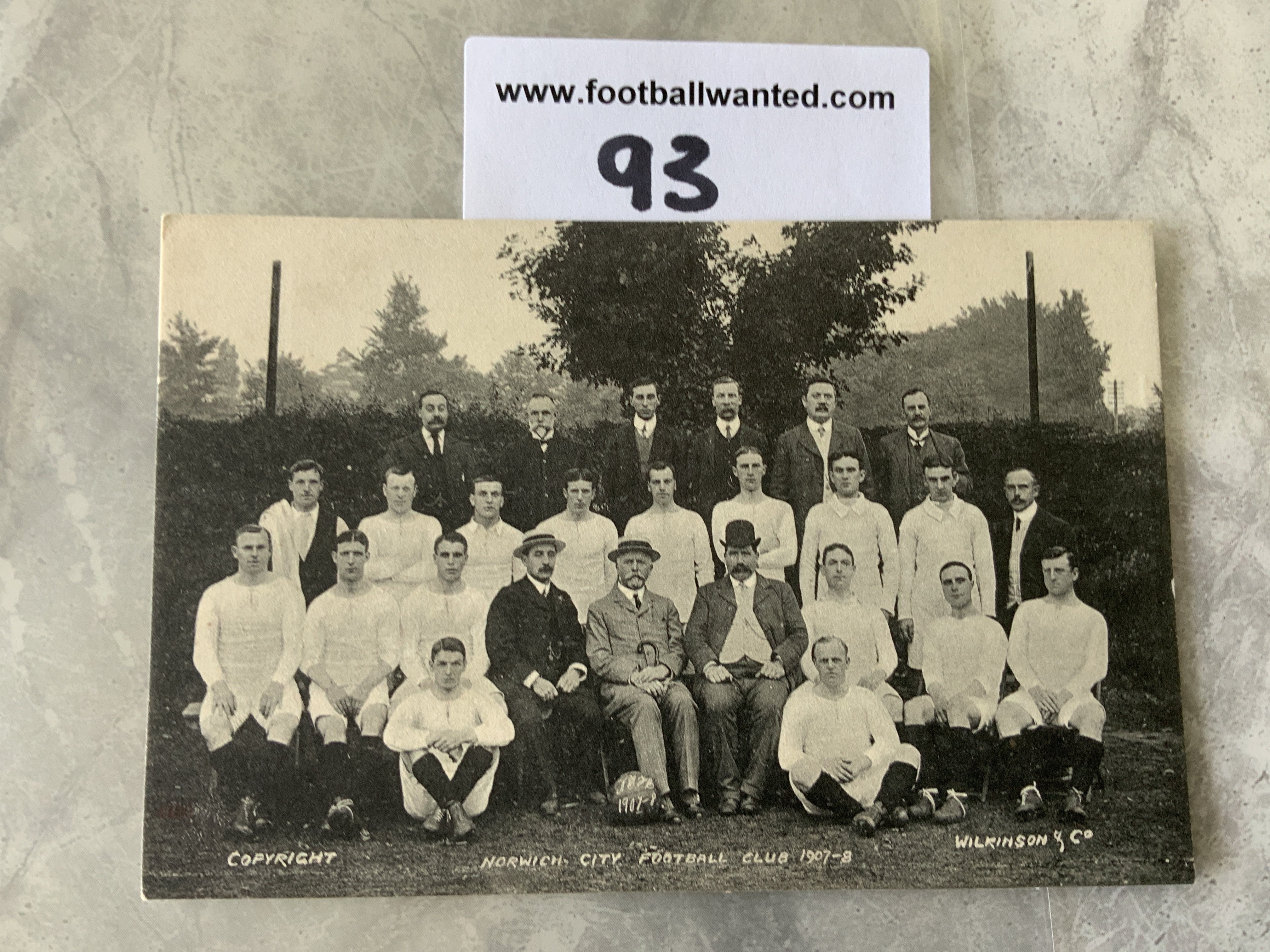 1907/1908 Norwich City Football Team Postcard: Excellent condition by Wilkinson with players and