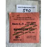 60/61 Tottenham v Manchester City Football Ticket: Very good condition league match from the