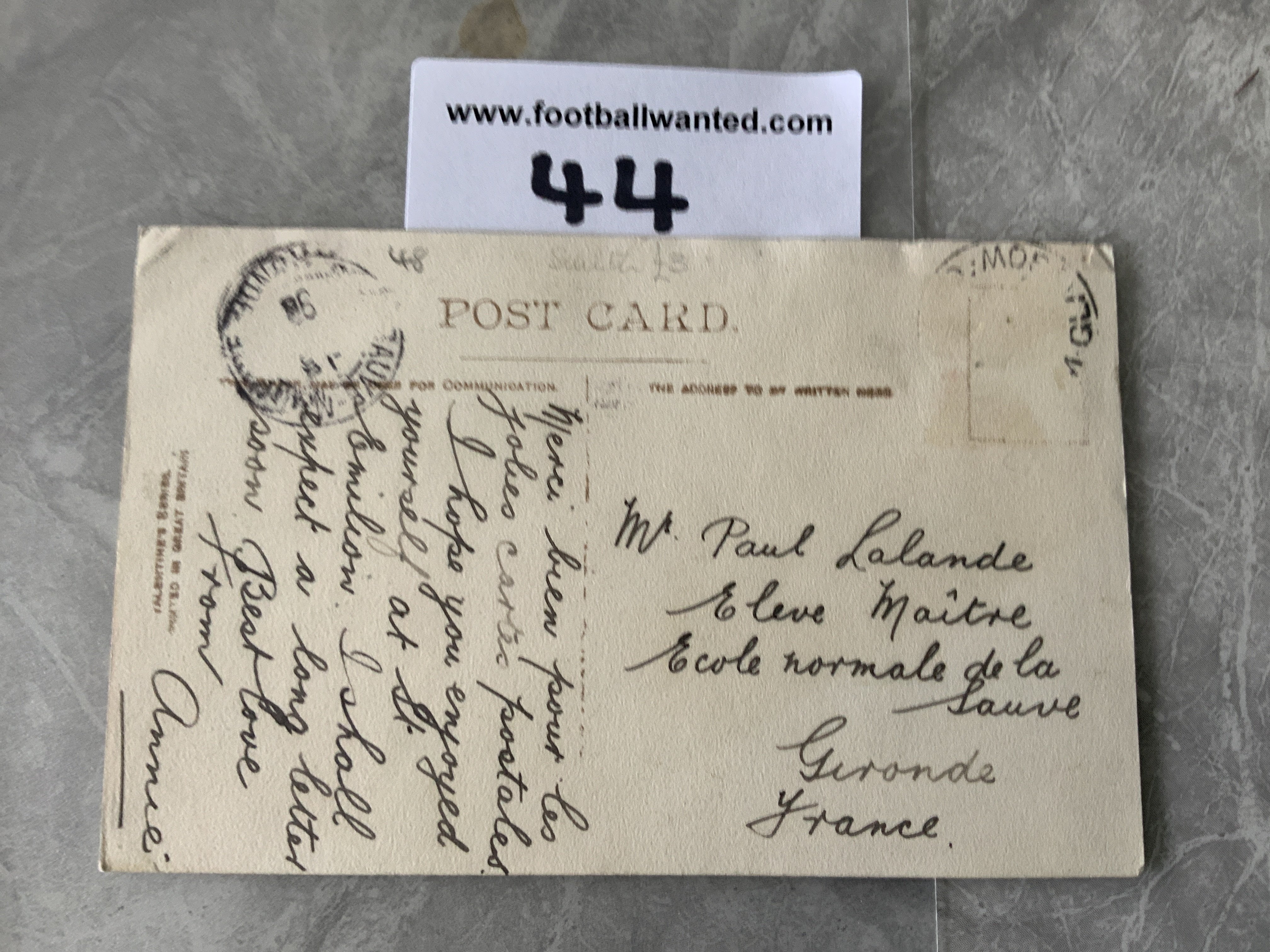 England v Scotland 1908 Football Postcard: Fair/good condition with writing to rear and stamp - Image 2 of 2