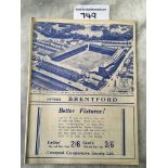 38/39 Everton v Brentford Football Programme: Very good condition programme with no team changes.
