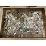 A tray of mixed copper coinage.