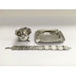 A silver ashtray, Birmingham hallmarks, silver cru