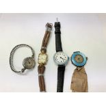Two silver enamel watches and two other vintage wa