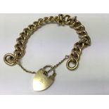 A 9 ct gold link bracelet with heart clasp 55 gram