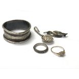 A collection of silver items and a 9ct gold ring.