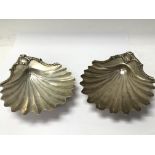 Two silver shell shaped dishes with faded Hallmark