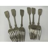 Six London Hallmarked silver forks, weighing in to