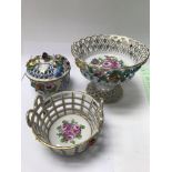 A Dresden basket with raised flowers with matching