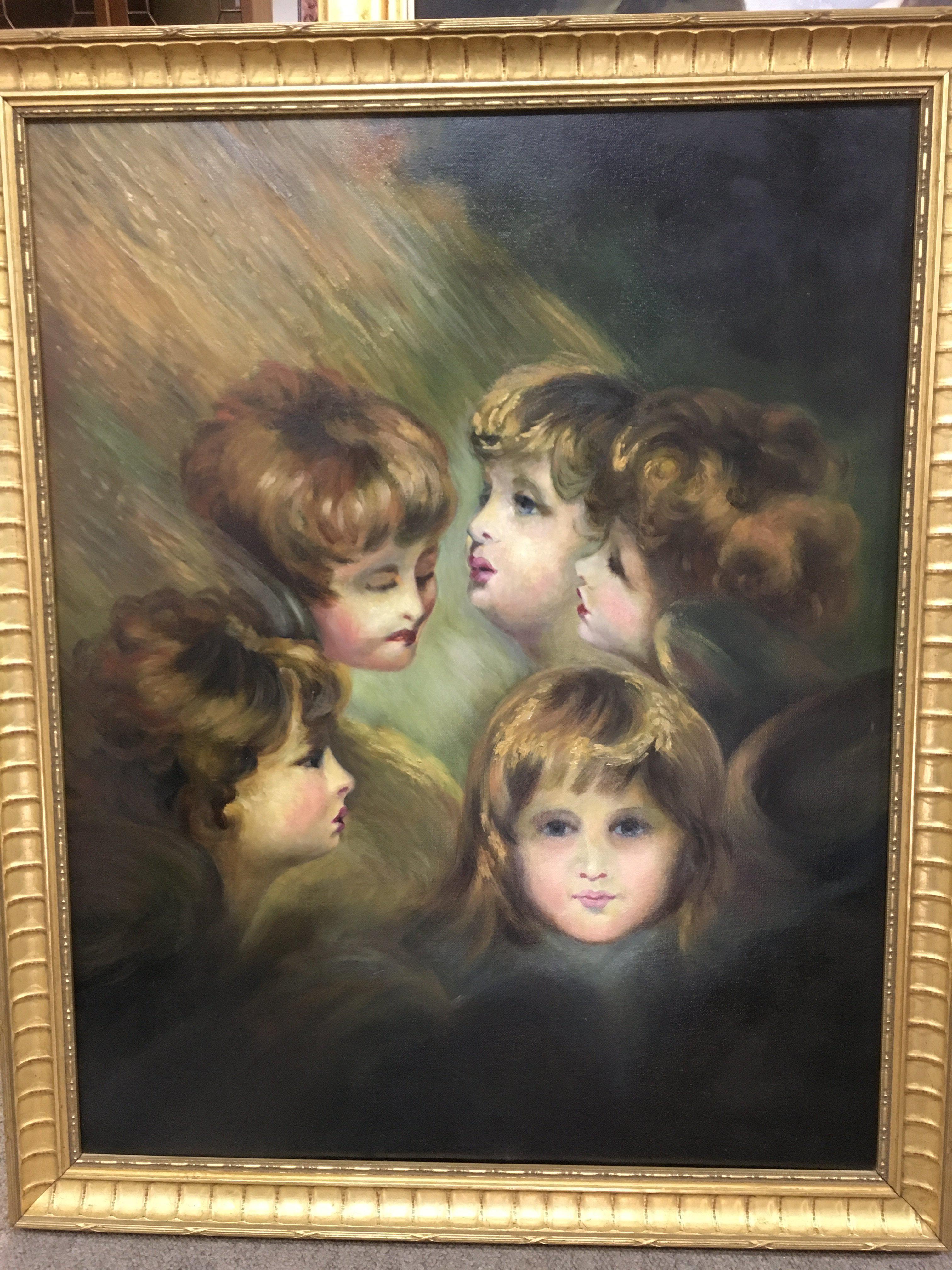 A gilt framed oil on canvas multiple portrait of f