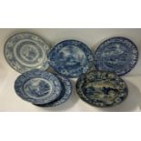 A collection of early blue and white plates etc.