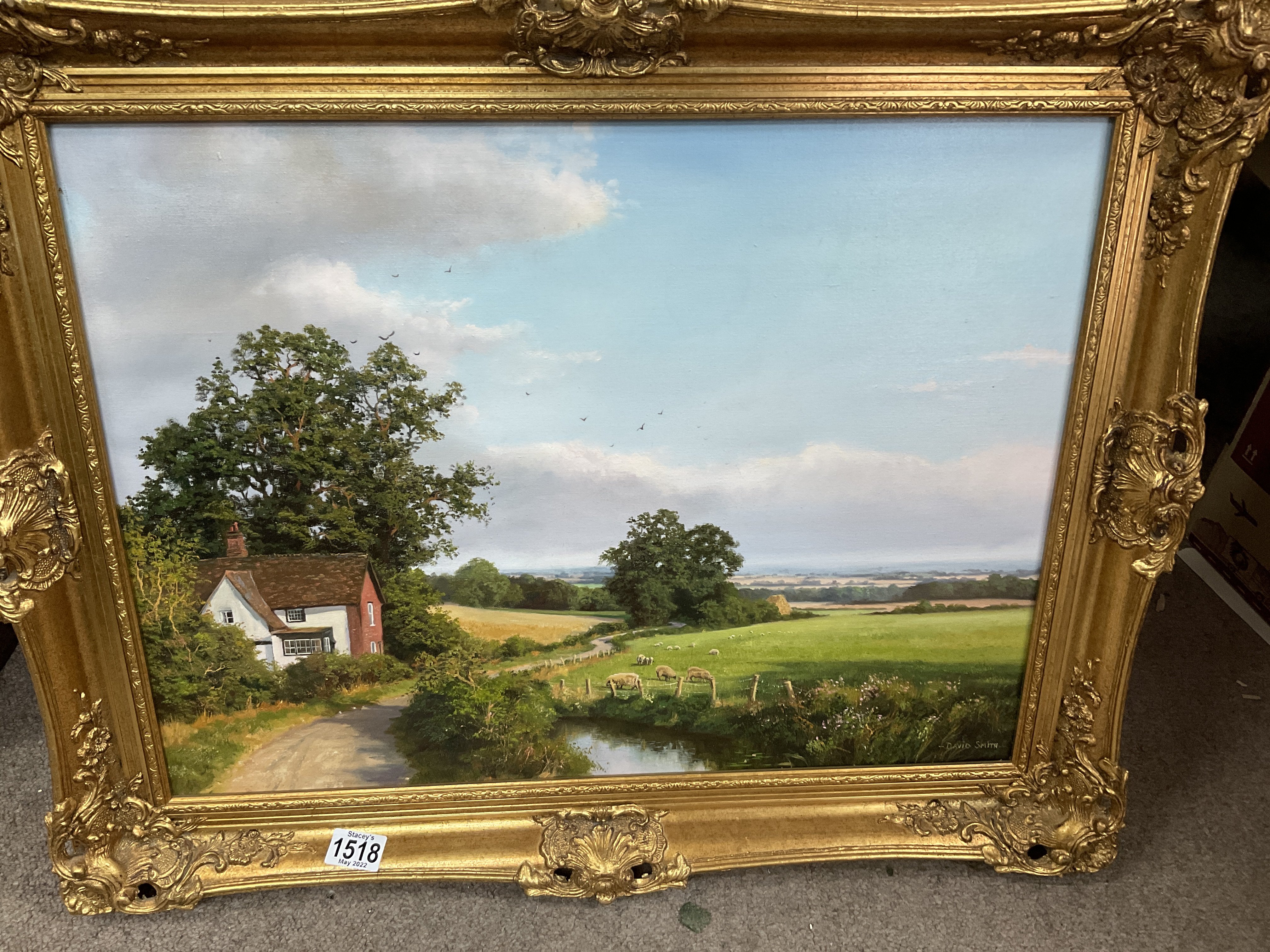 2 gilt framed paintings by David Smith & 1 by Hill